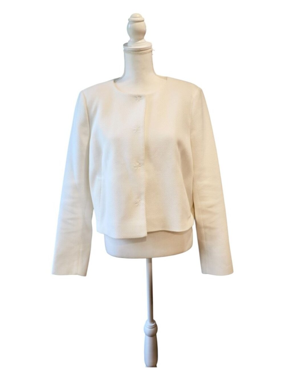 L.K. Bennett White Textured Cotton Blend Cropped Jacket - Size 12